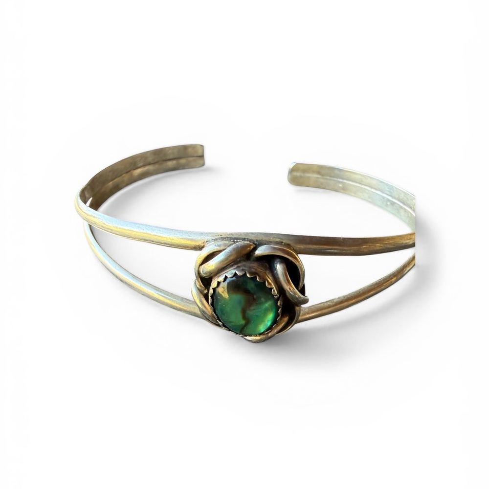 Sterling Silver Cuff Bracelet with Green Turquoise Accent - Picture 4 of 6